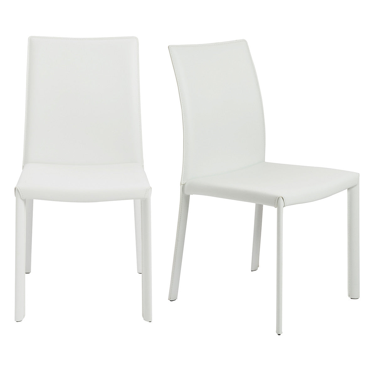 Set of Two White Upholstered Leather Dining Side Chairs-5