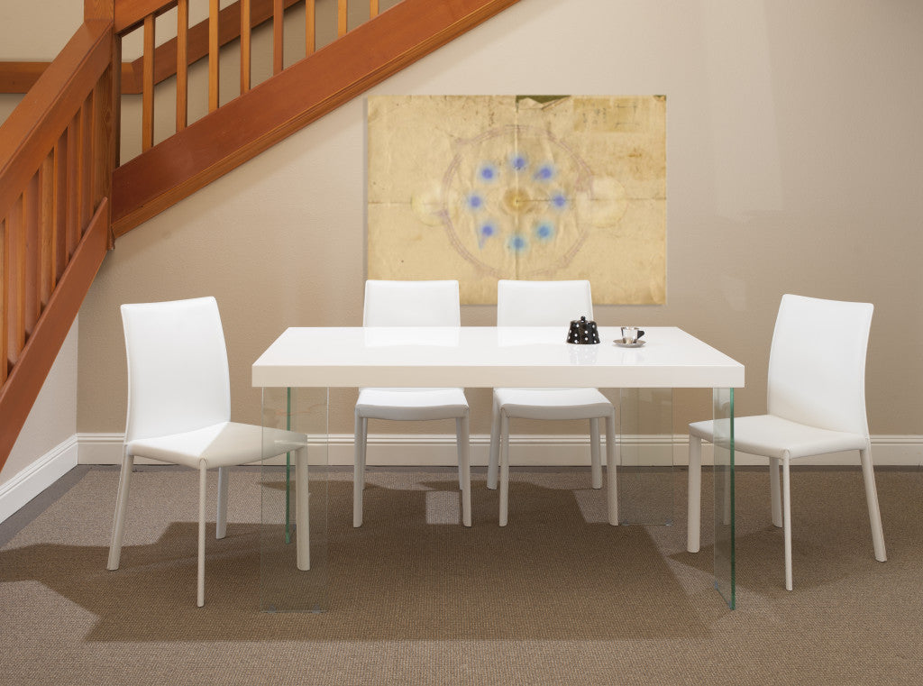 Set of Two White Upholstered Leather Dining Side Chairs-7