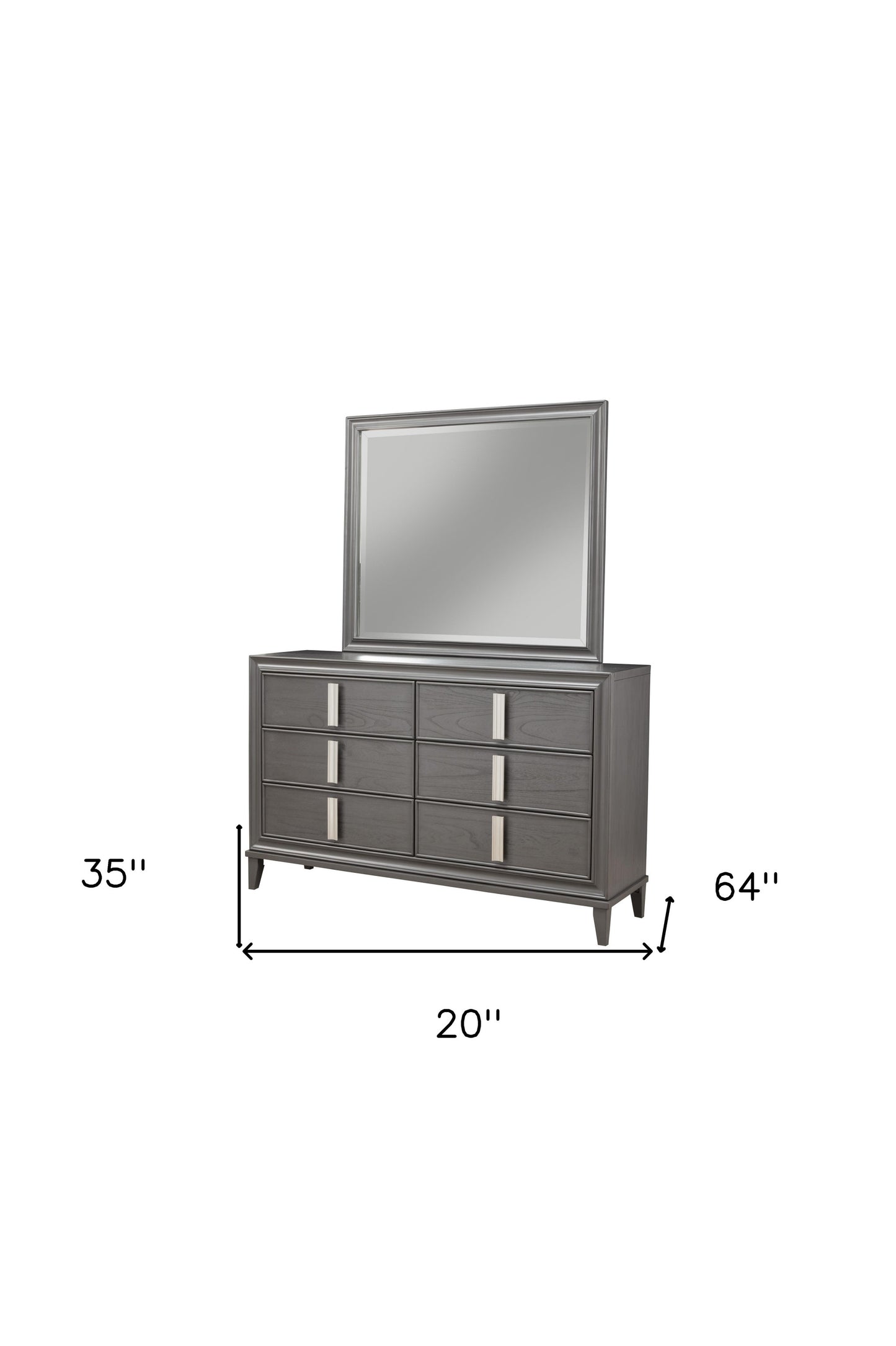 62" Dark Gray Solid Wood Six Drawer Double Dresser-5