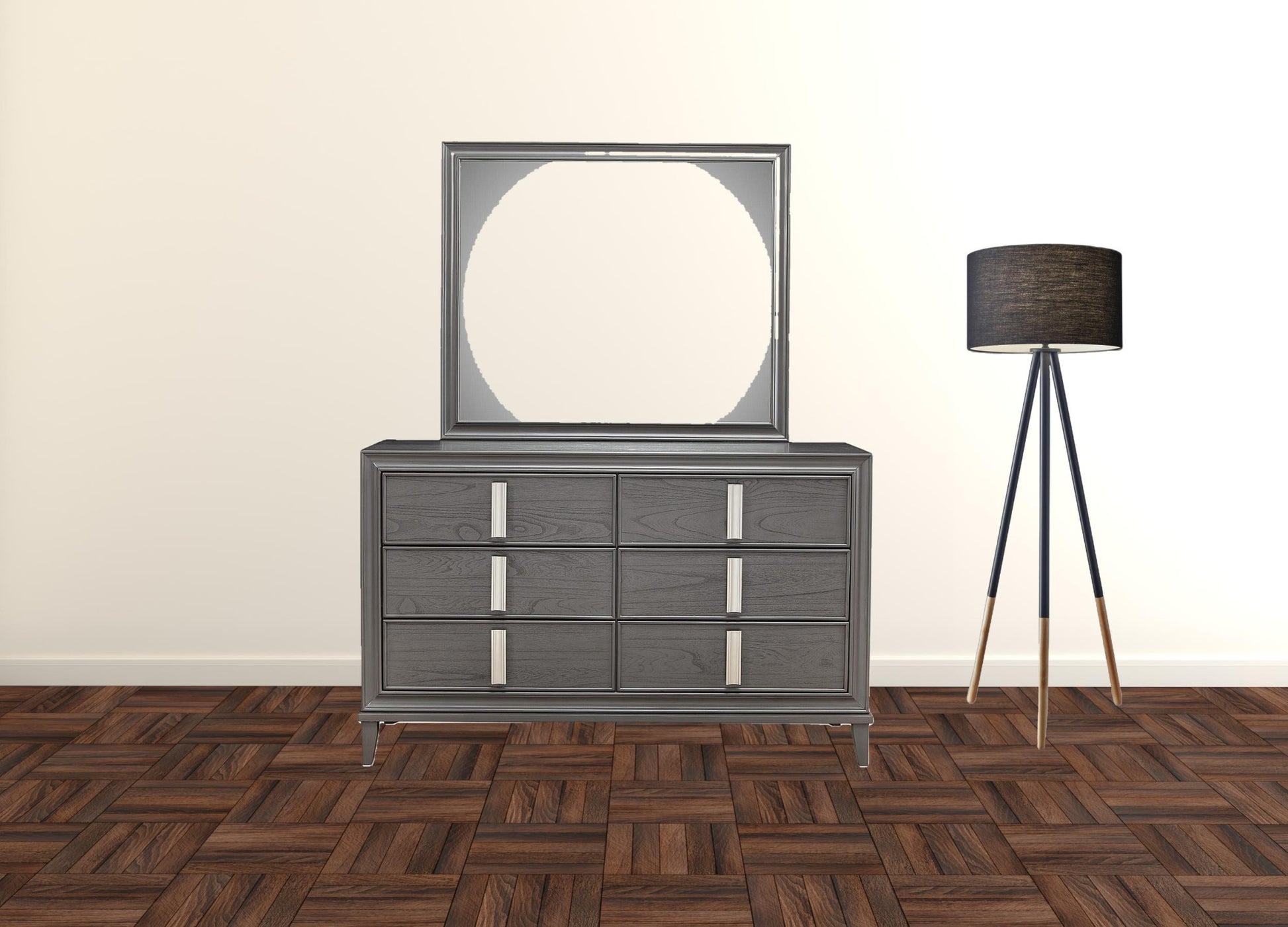 62" Dark Gray Solid Wood Six Drawer Double Dresser-2