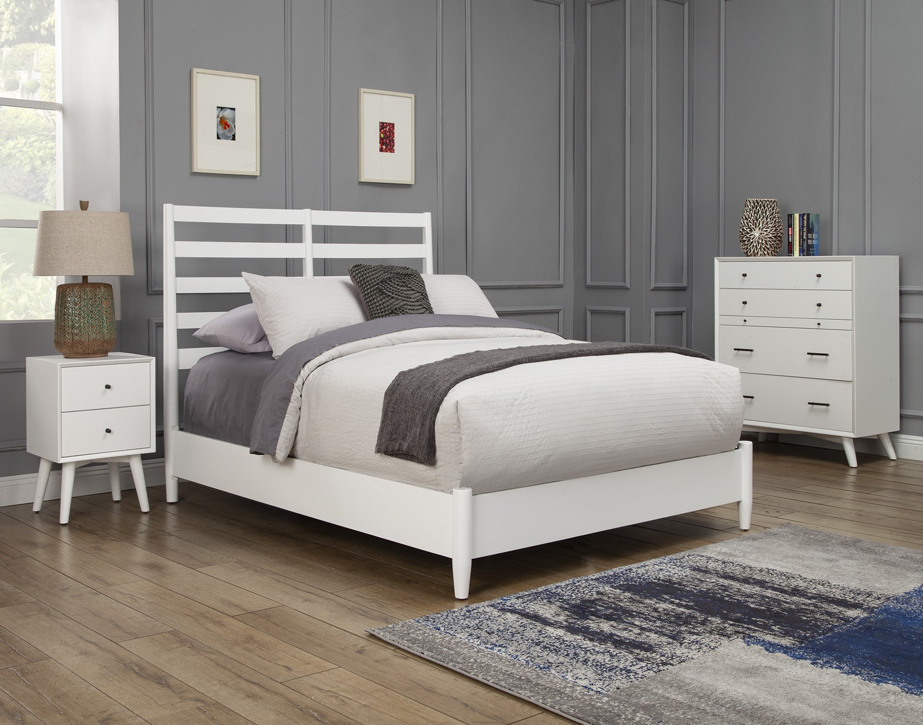 White Slat Back Solid Wood Full Bed Frame-4