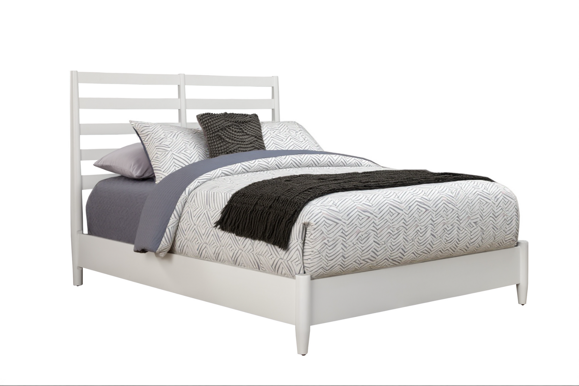 White Slat Back Solid Wood Full Bed Frame-1