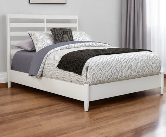 White Slat Back Solid Wood Full Bed Frame-0