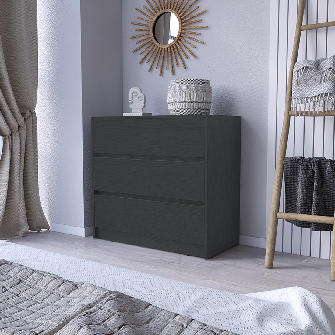 33" Black Three Drawer Dresser-6