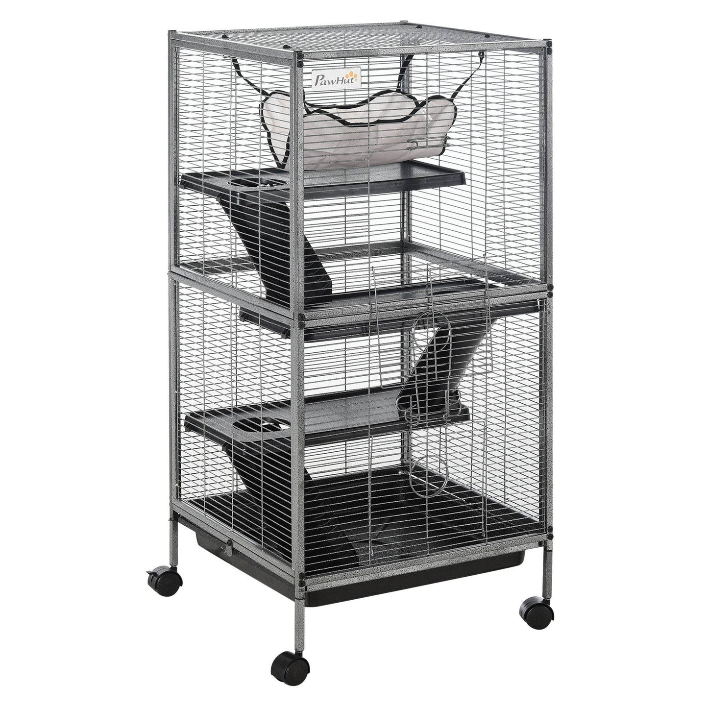 Large Metal 4 Tiers Small Animal Cage With Hammock, Removable Tray, Extra Space For Ferrets Chinchillas, Gray