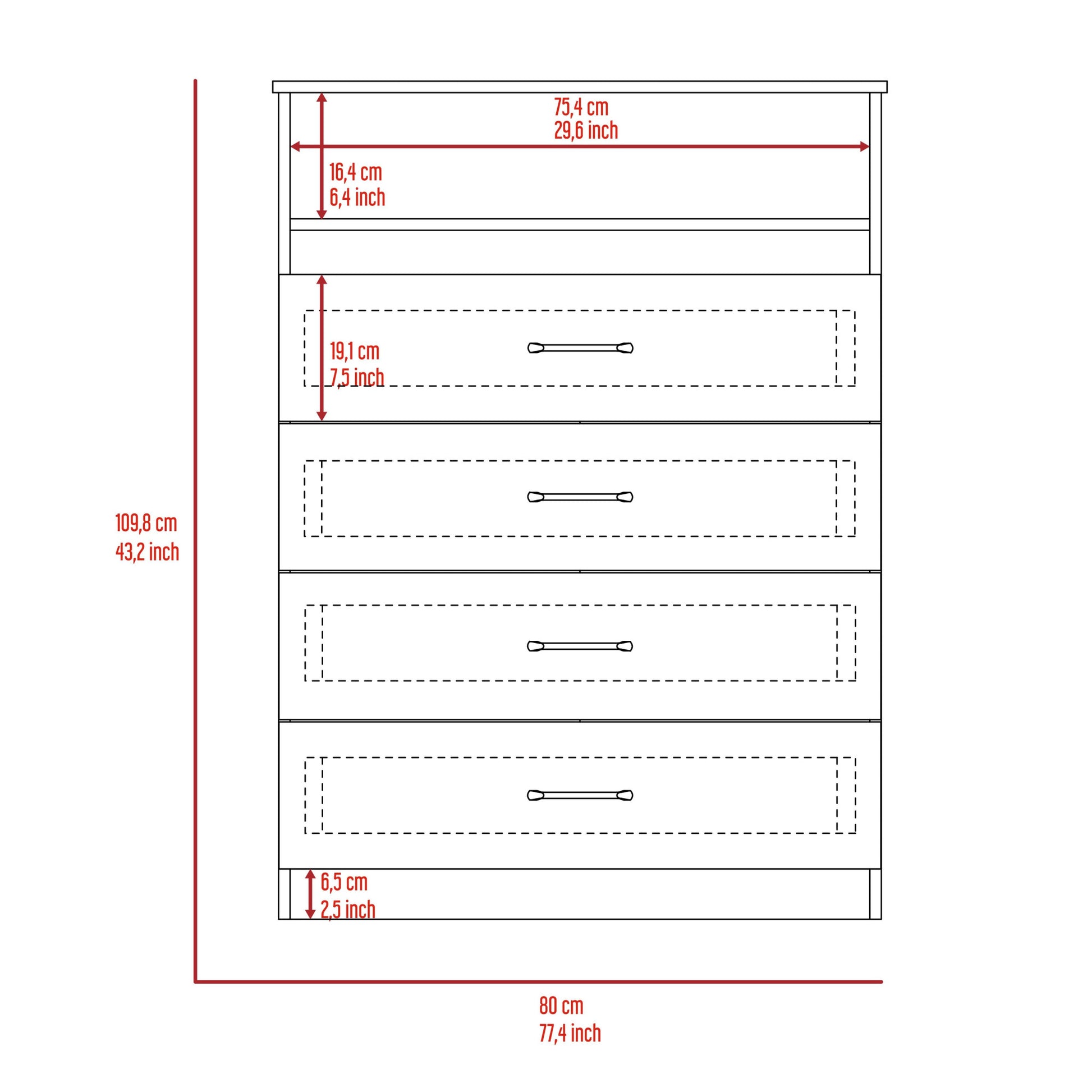 47" White Four Drawer Dresser-7