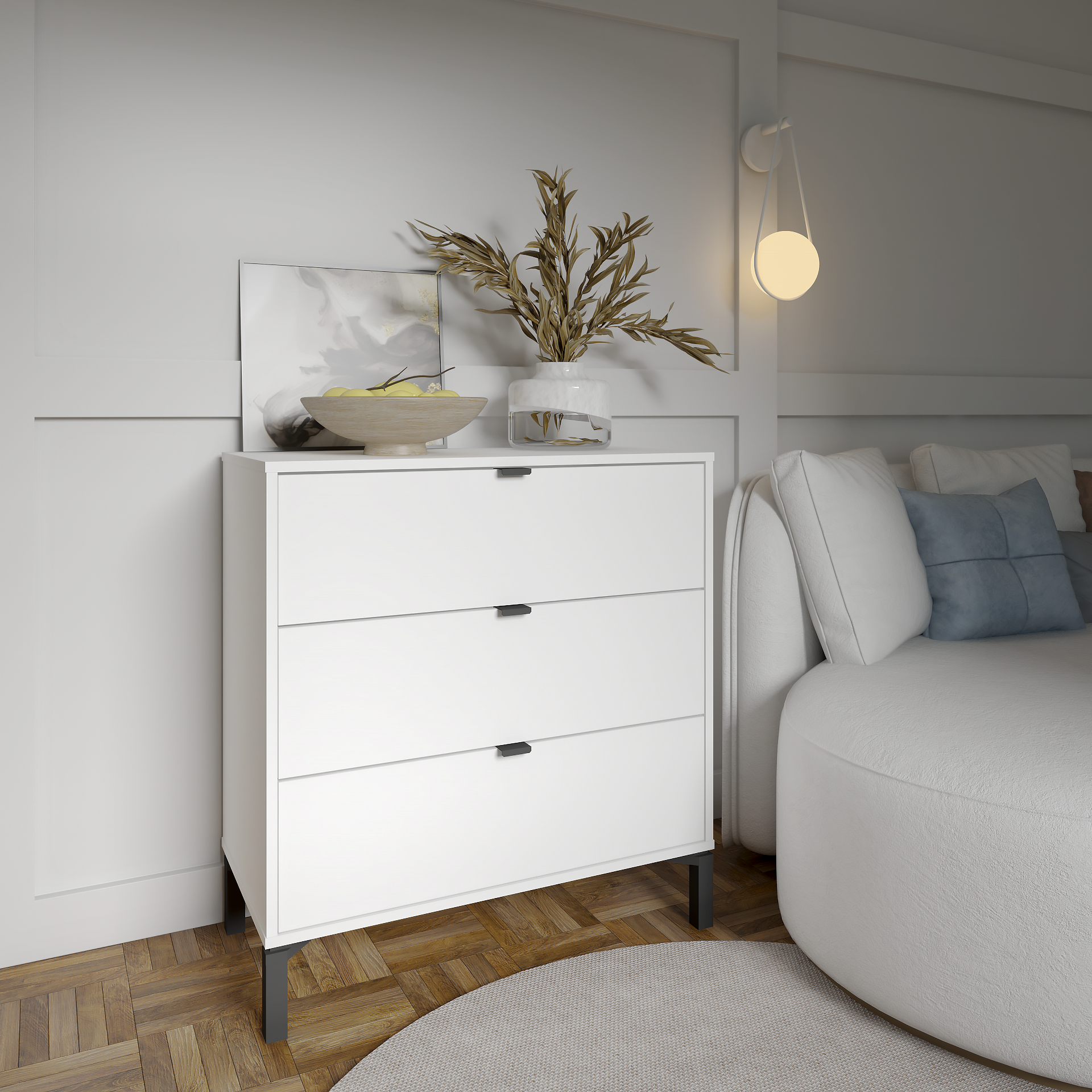 30" White Three Drawer Dresser-5
