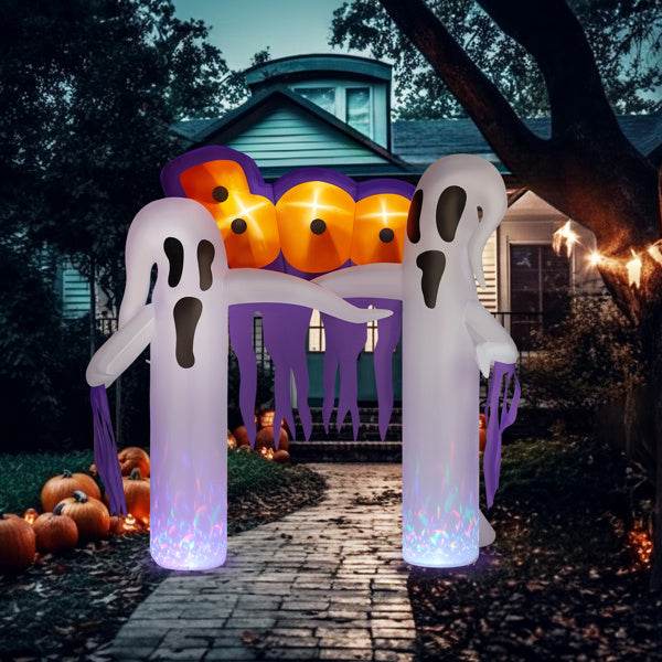 9.8ft White Ghost Arch 3 LED Lights And 2 Colorful Light Plates Halloween Inflatable Decoration