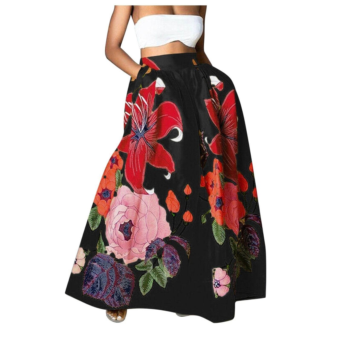 High Waist Maxi Prairie Floral Long Summer Skirt