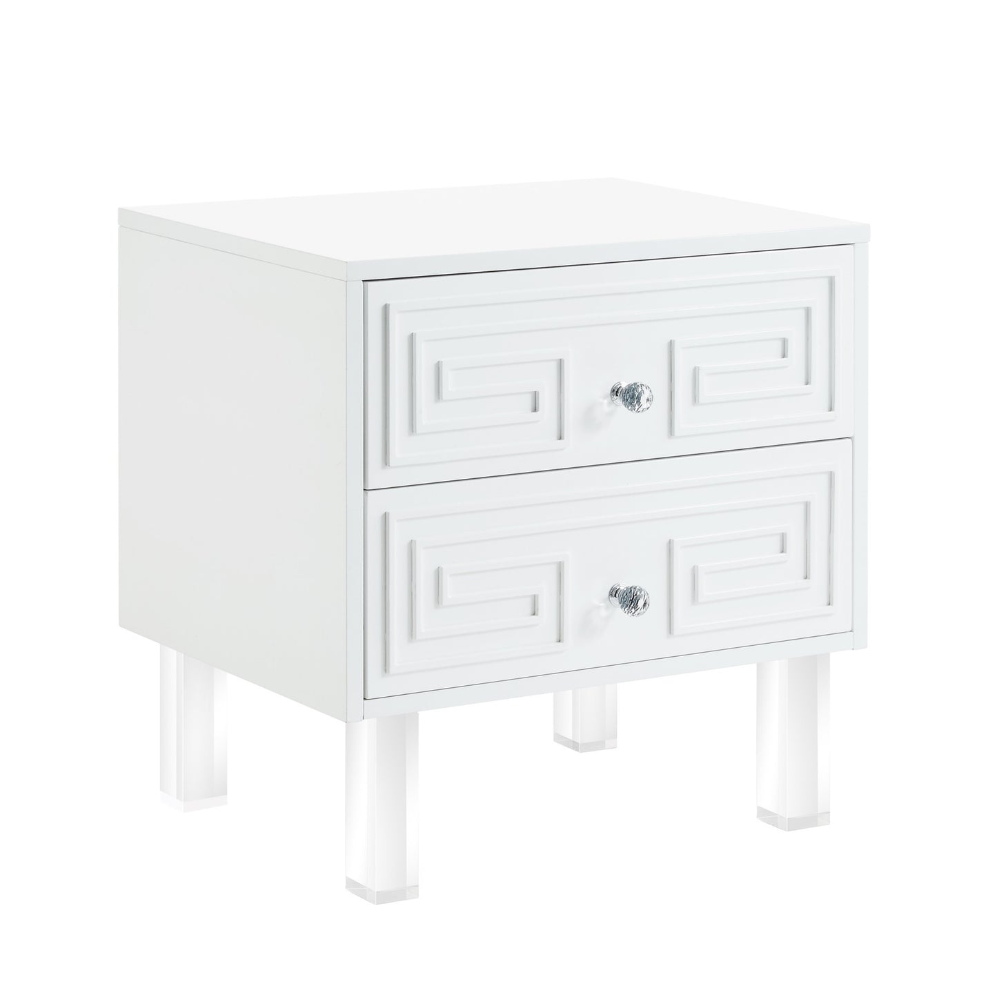 24" White And Clear Wood And Acrylic End Table With Two Drawers-1