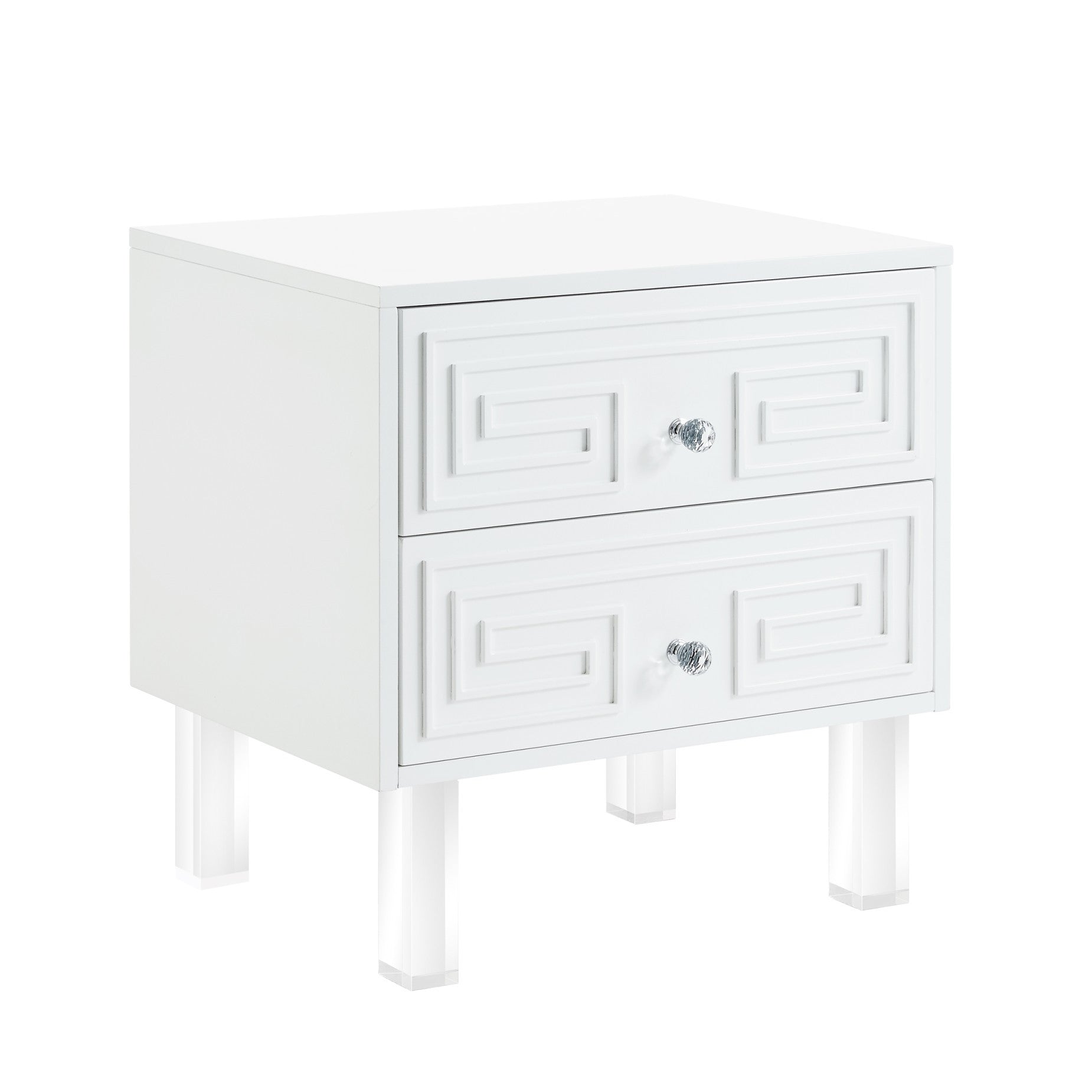 24" White And Clear Wood And Acrylic End Table With Two Drawers-1