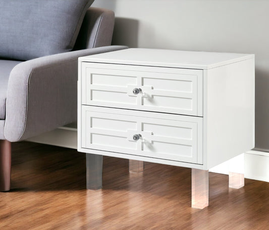 24" White And Clear Wood And Acrylic End Table With Two Drawers-0