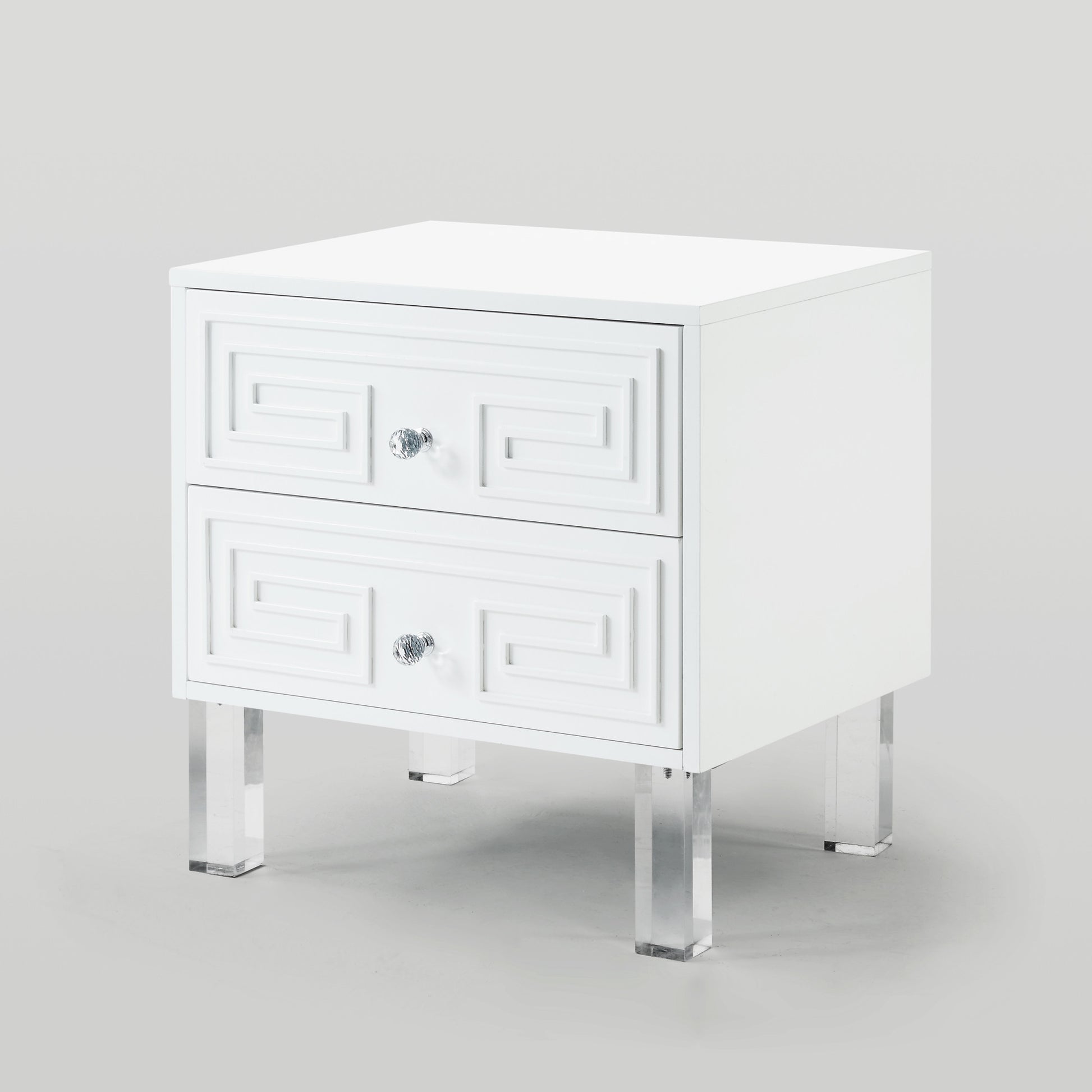 24" White And Clear Wood And Acrylic End Table With Two Drawers-8