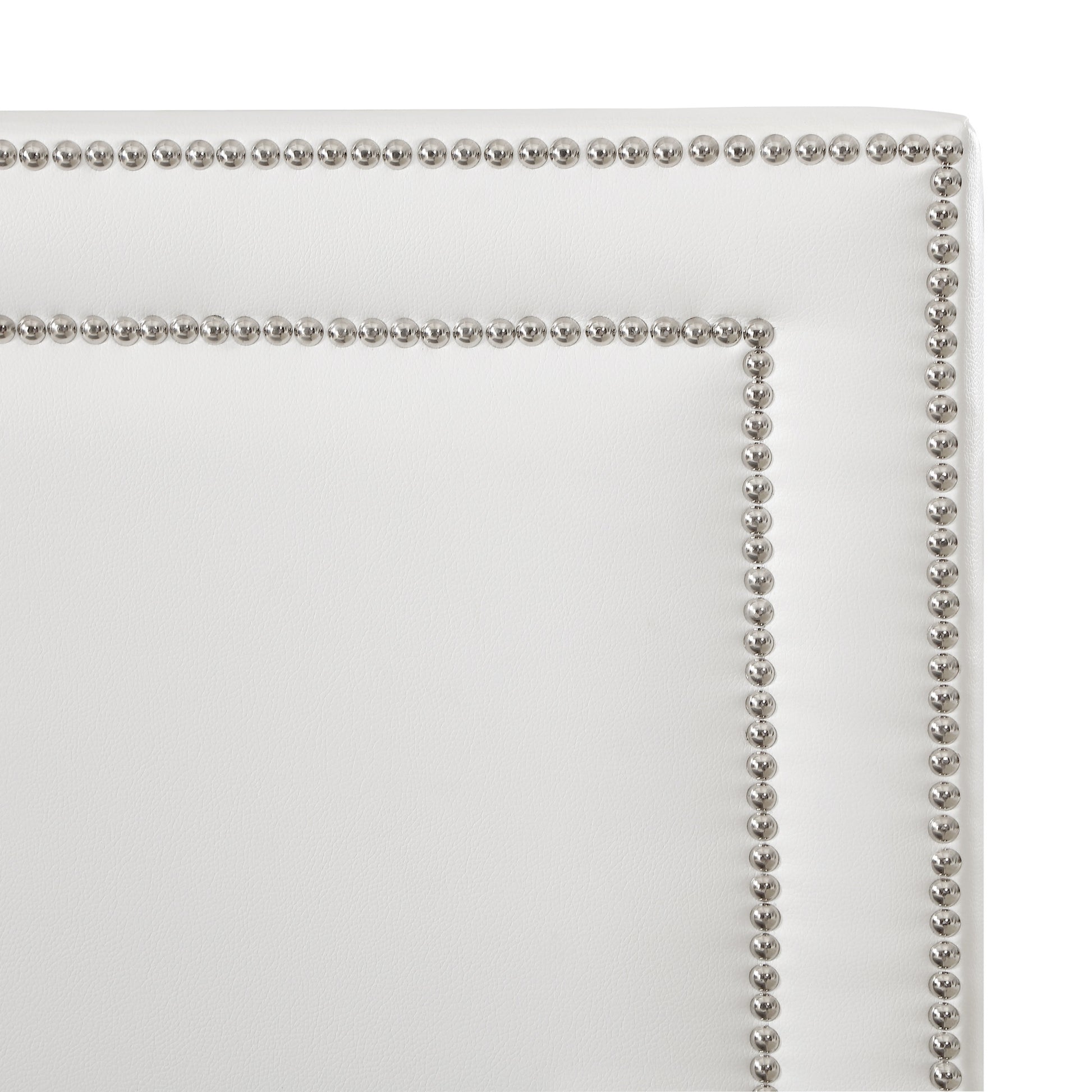White Solid Wood Full Upholstered Faux Leather Bed with Nailhead Trim-7