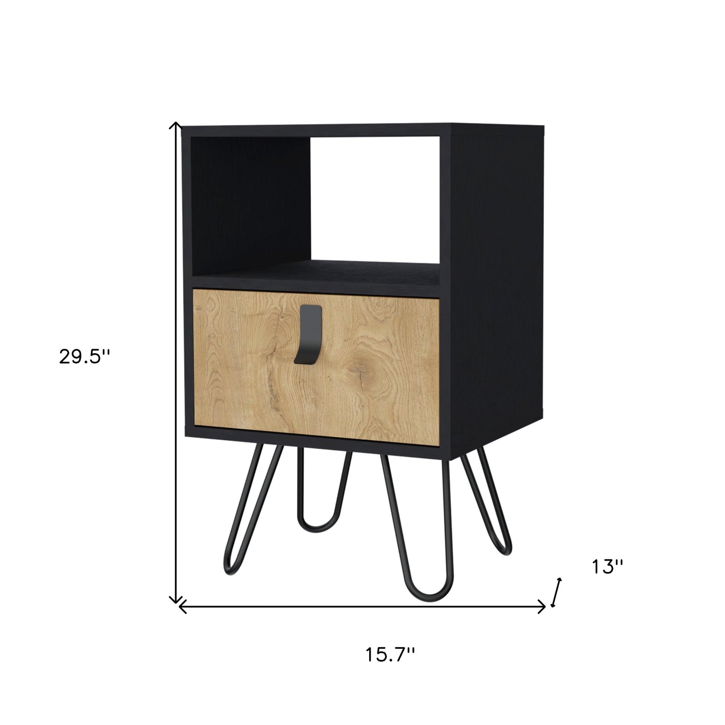 30" Black And Natural Wood One Drawer Nightstand-7