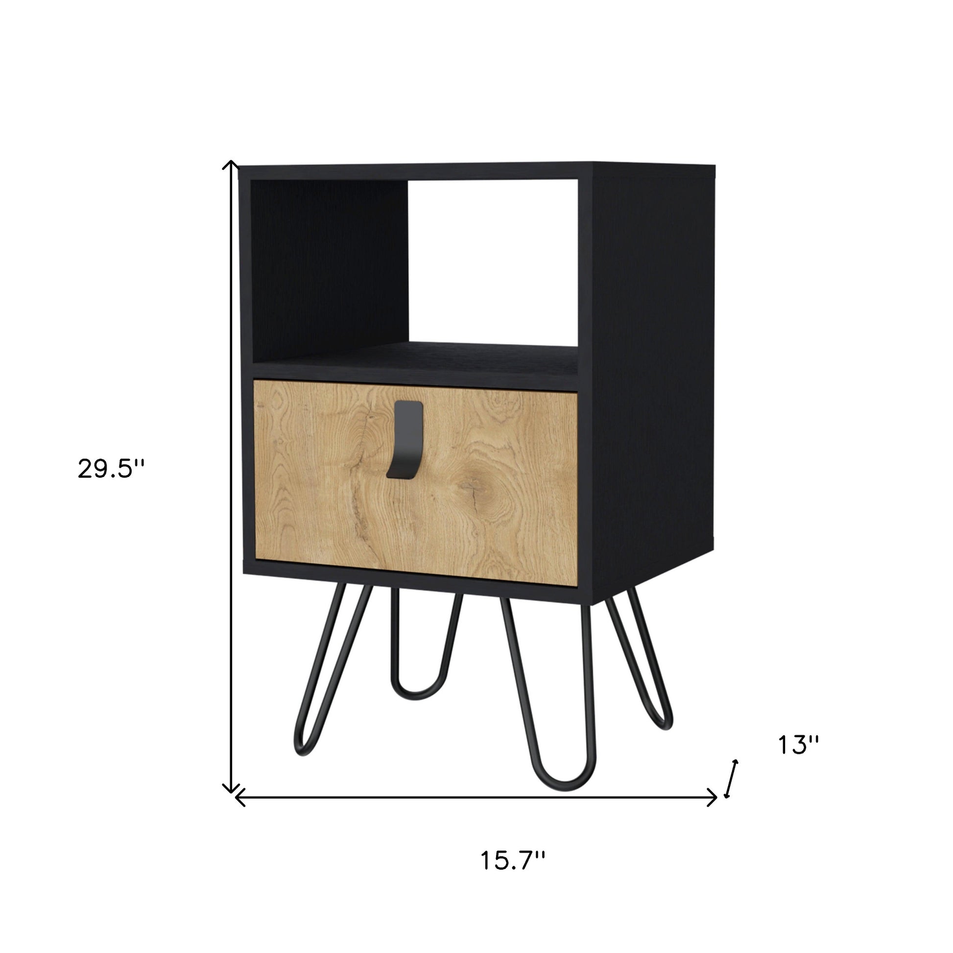 30" Black And Natural Wood One Drawer Nightstand-7