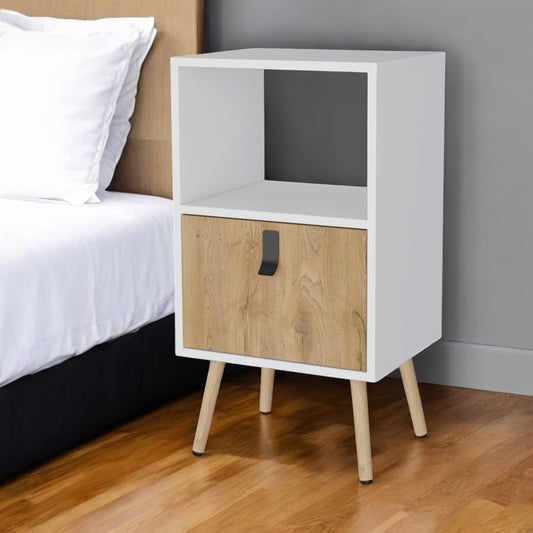 30" White And Natural Wood One Drawer Nightstand-0