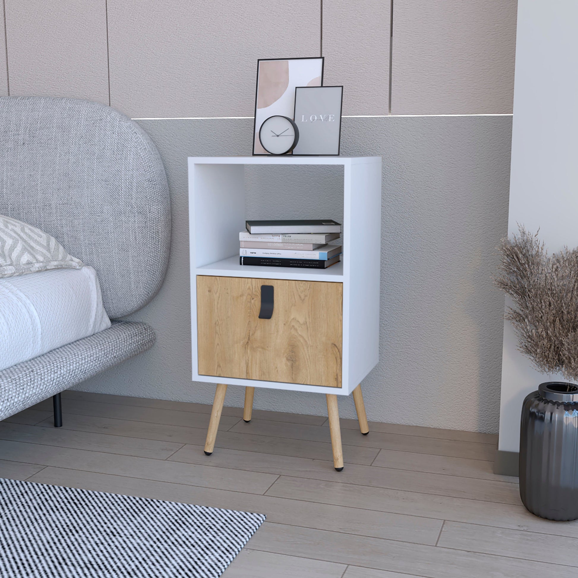30" White And Natural Wood One Drawer Nightstand-3