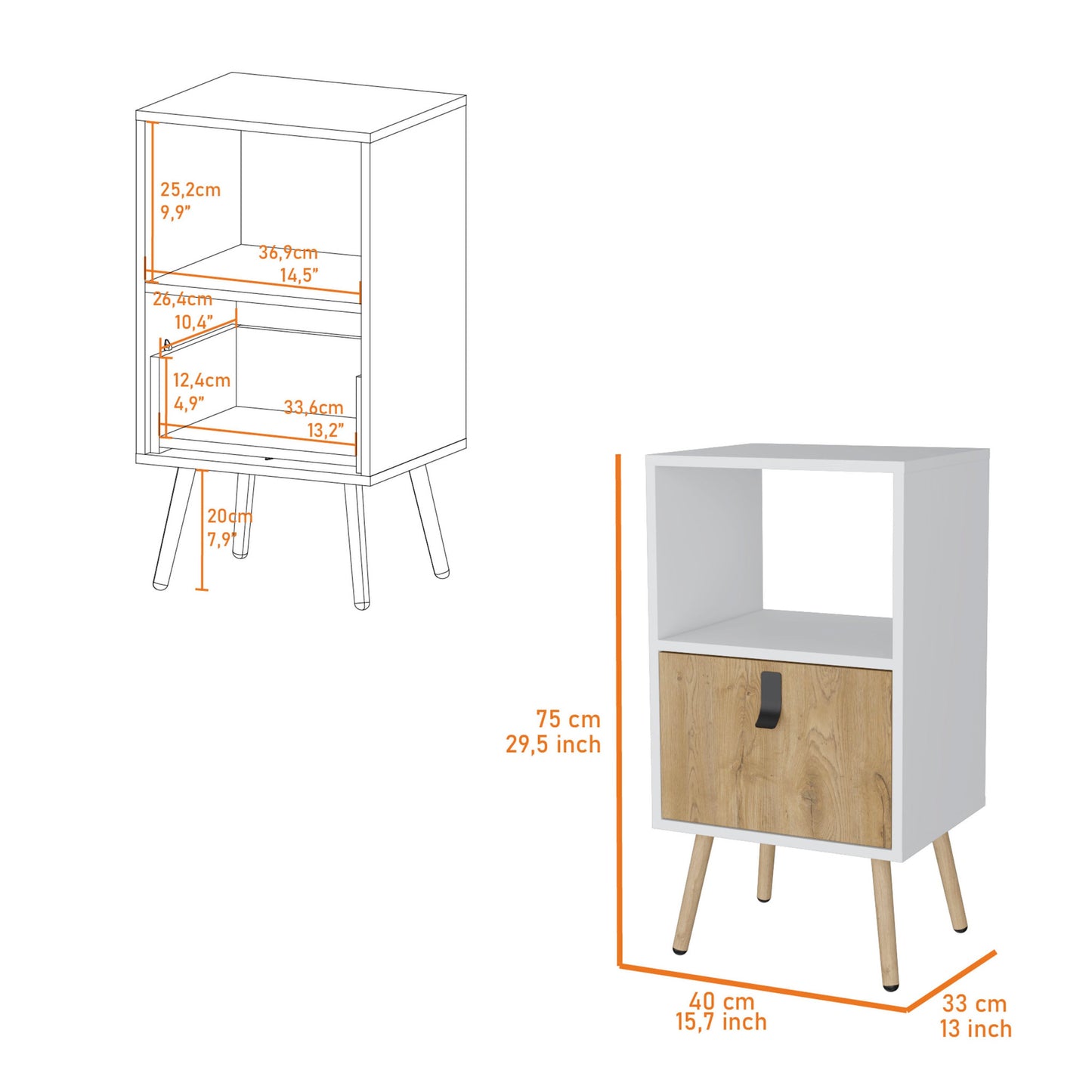 30" White And Natural Wood One Drawer Nightstand-5