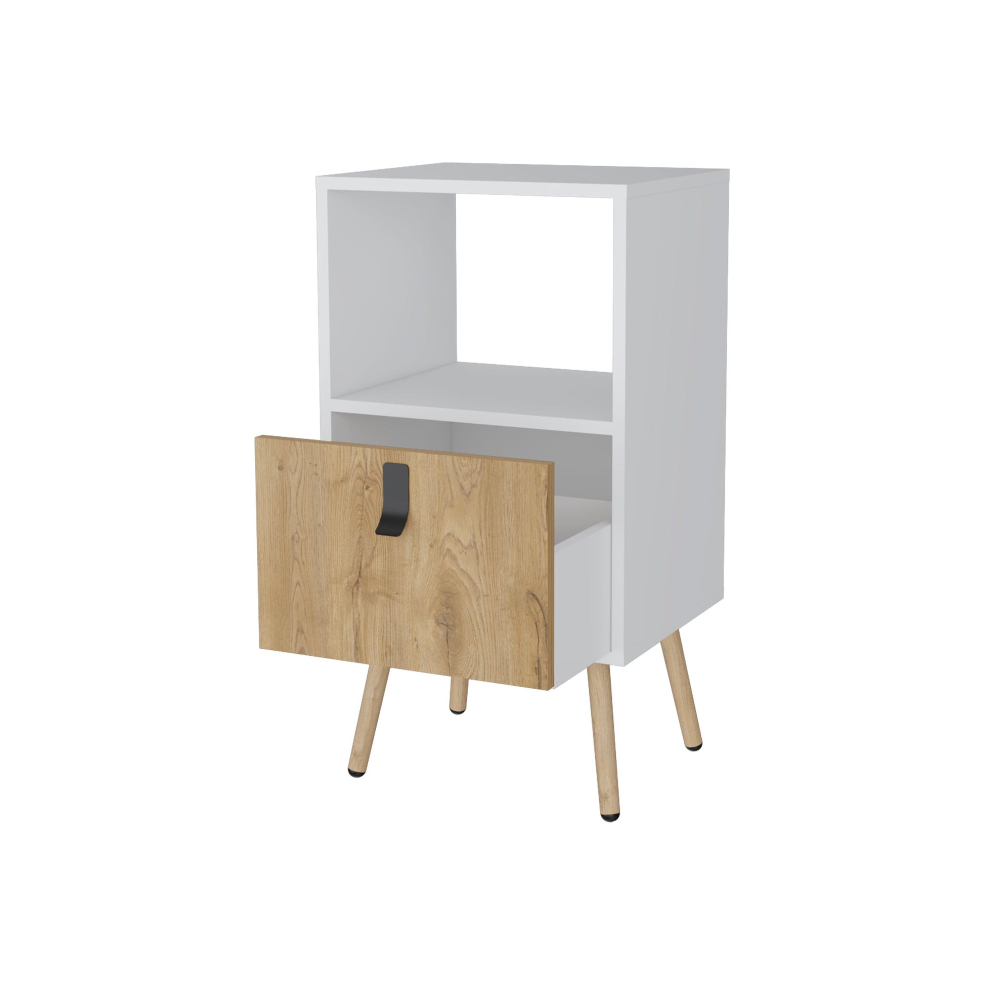 30" White And Natural Wood One Drawer Nightstand-2