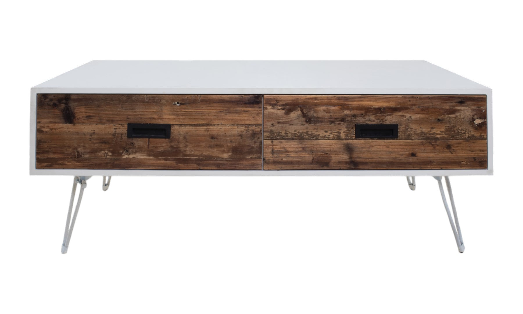 48" Brown And White Wood And Metal Coffee Table With Two Drawers-1
