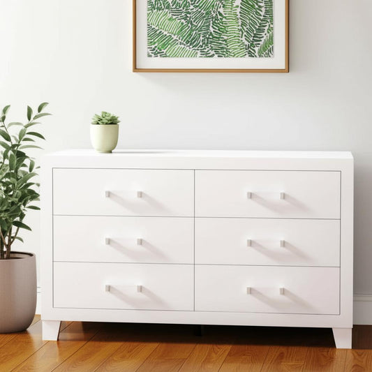 58" White Wood Six Drawer Double Dresser-0