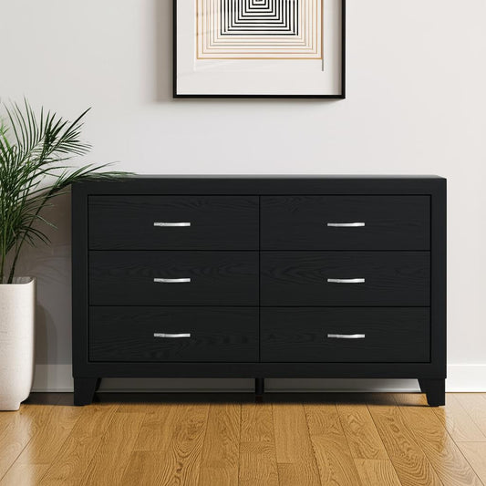 58" Black Wood Six Drawer Double Dresser-0