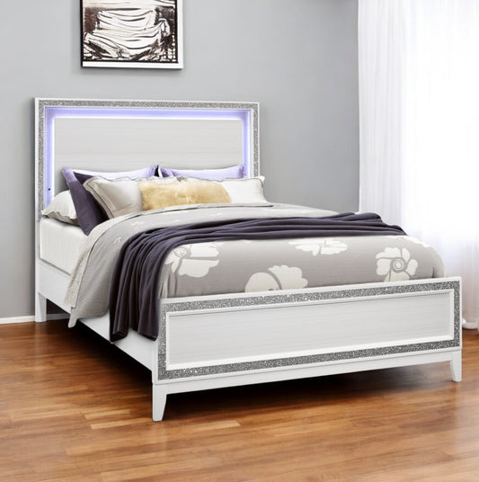 White Faux Crystal Bling Lighted Queen Bed Frame-0