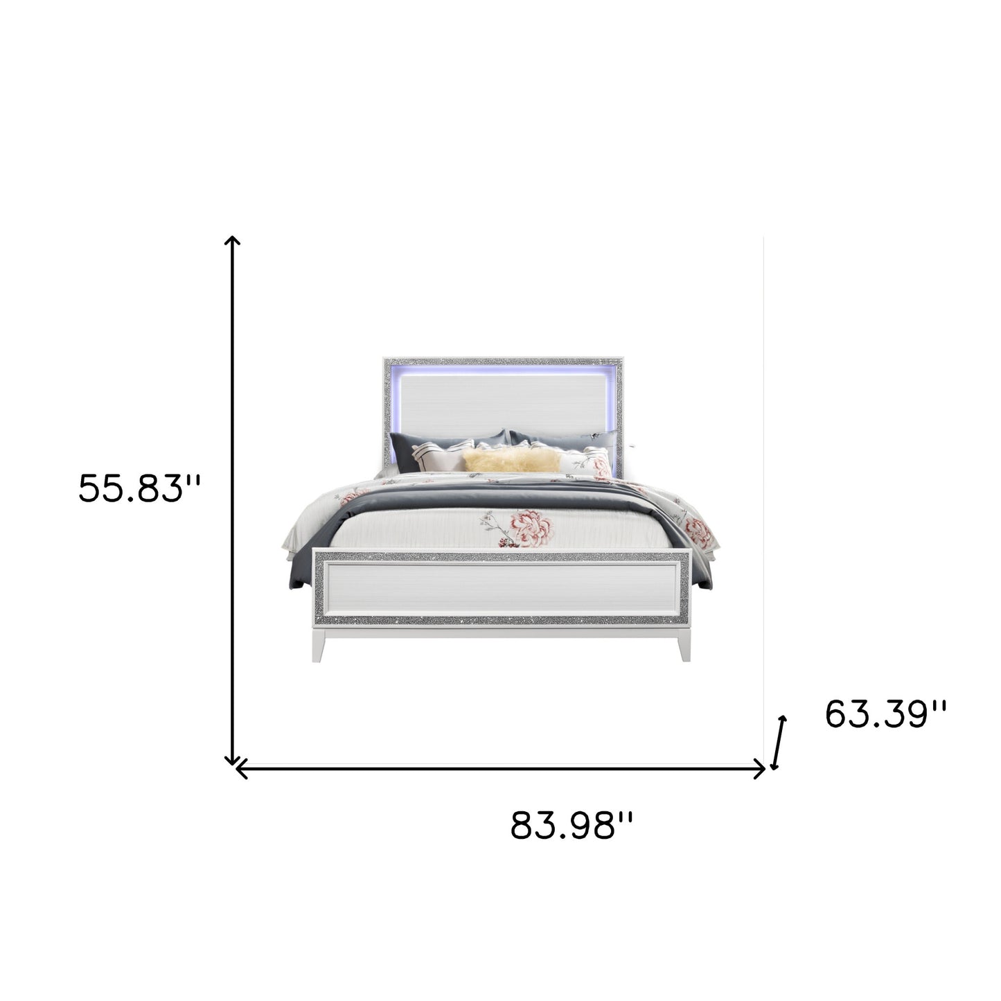 White Faux Crystal Bling Lighted Queen Bed Frame-6