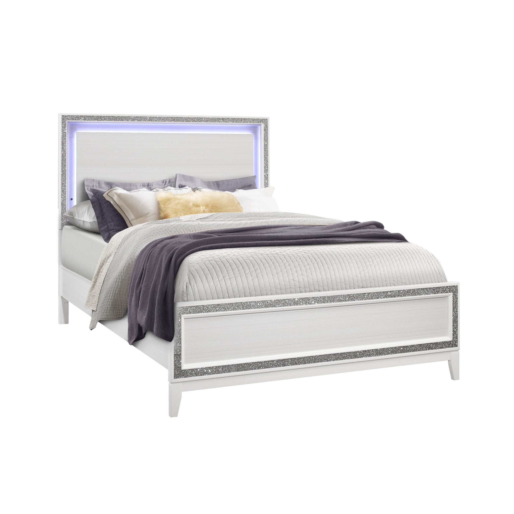 White Faux Crystal Bling Lighted Queen Bed Frame-7