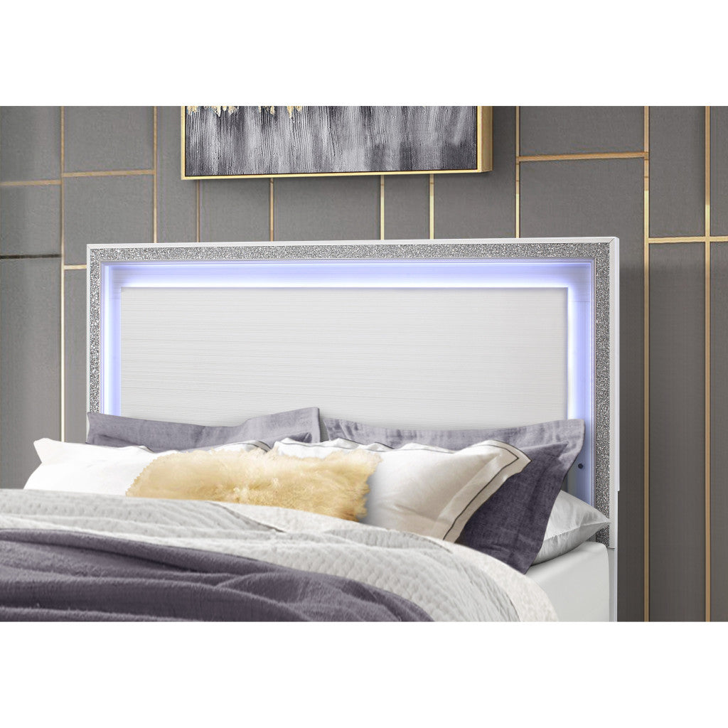 White Faux Crystal Bling Lighted Queen Bed Frame-4