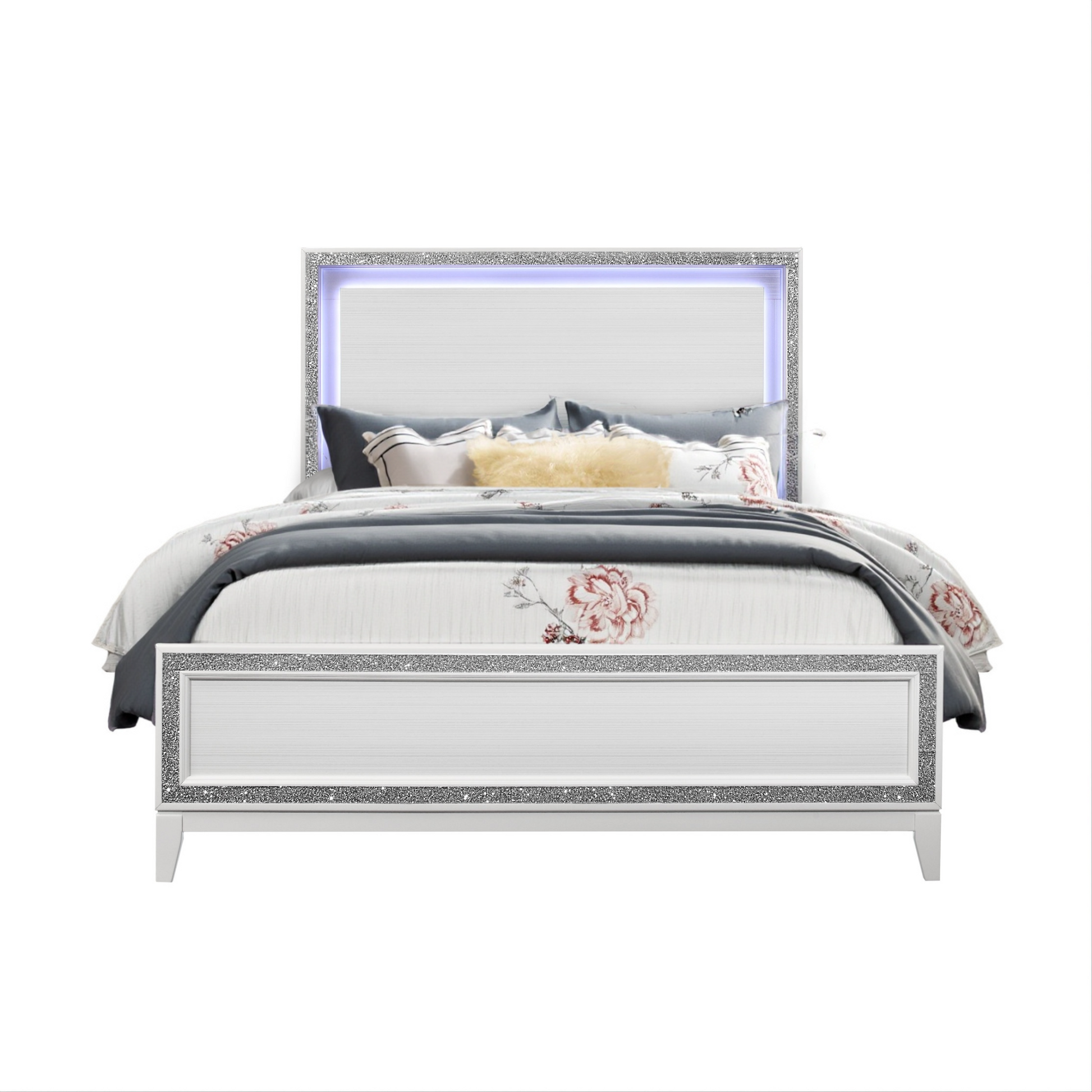 White Faux Crystal Bling Lighted Queen Bed Frame-2
