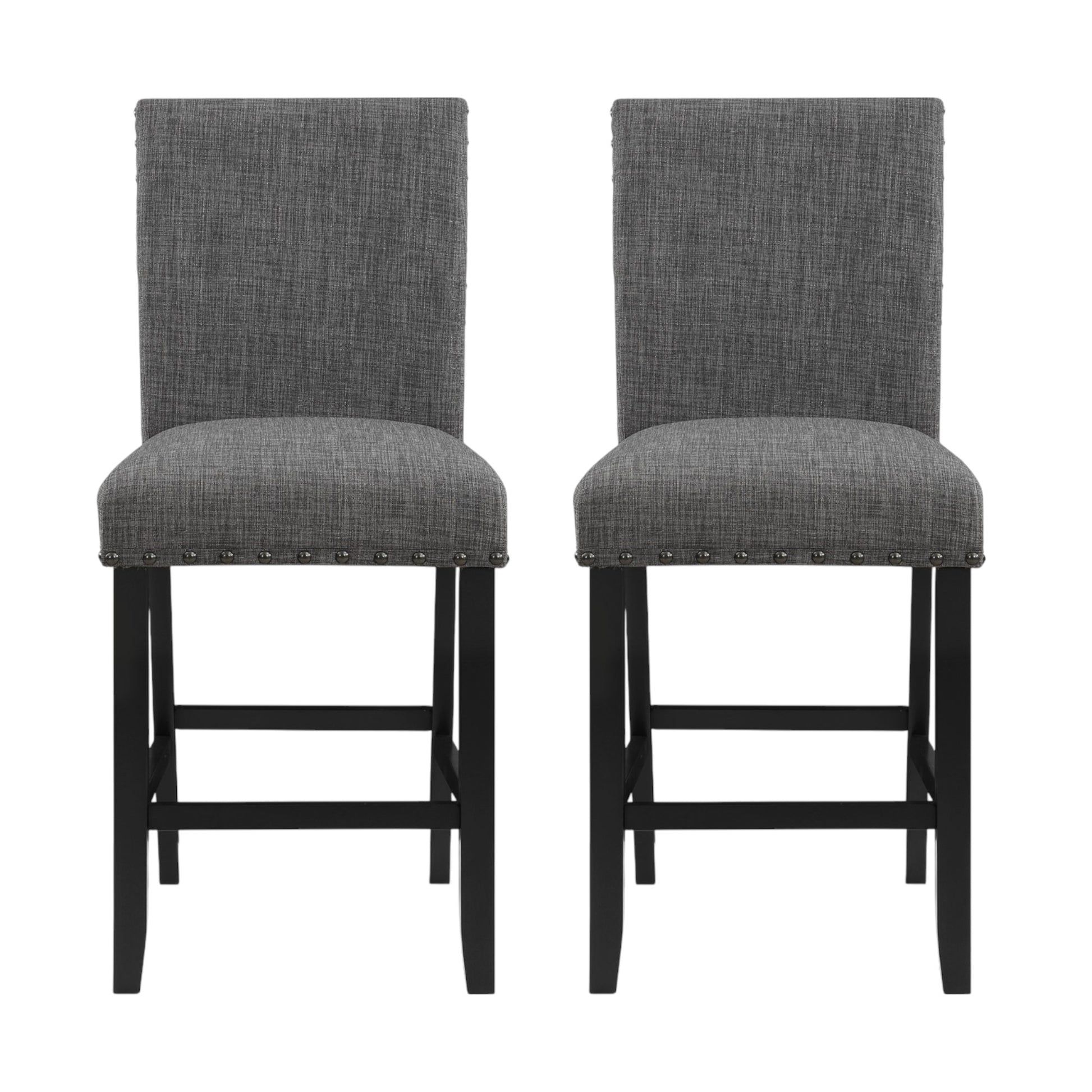 Set of Two 26" Gray and Black Wood and Fabric Counter Height Bar Chairs-1