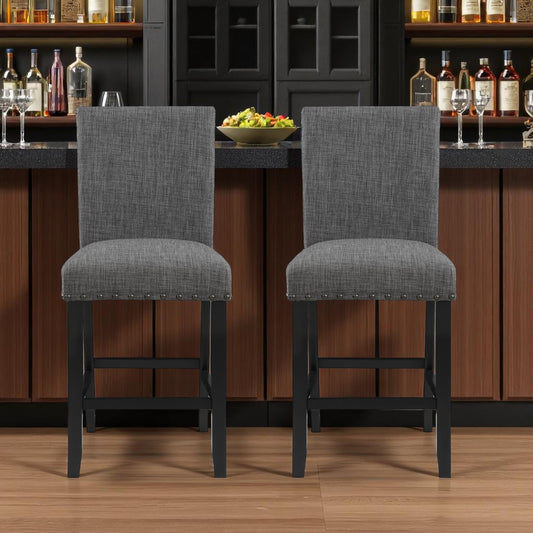 Set of Two 26" Gray and Black Wood and Fabric Counter Height Bar Chairs-0
