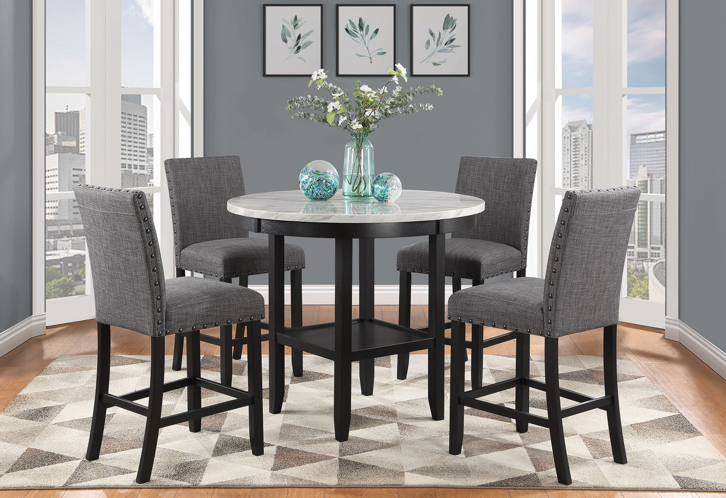 Set of Two 26" Gray and Black Wood and Fabric Counter Height Bar Chairs-8