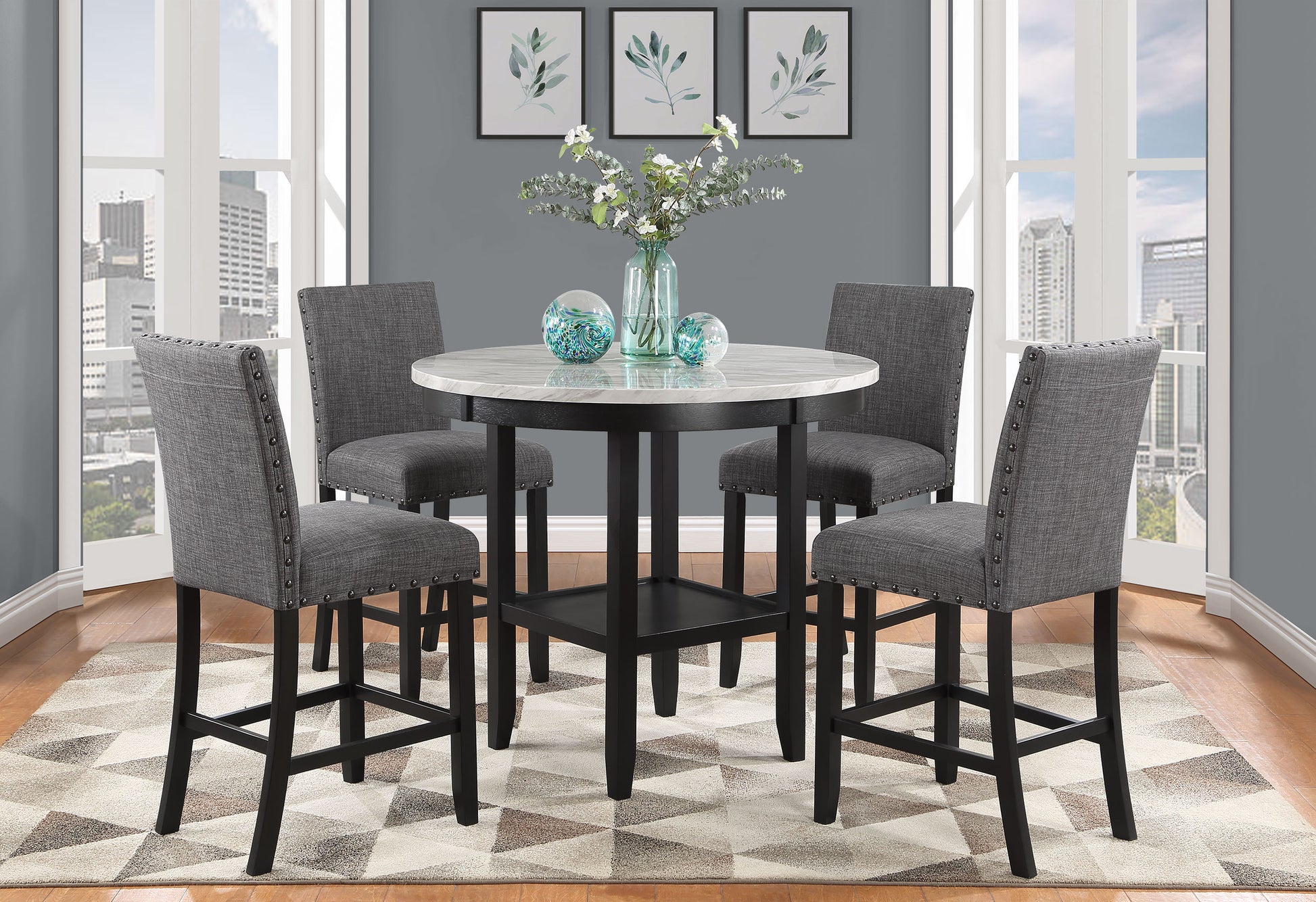 Set of Two 26" Gray and Black Wood and Fabric Counter Height Bar Chairs-8
