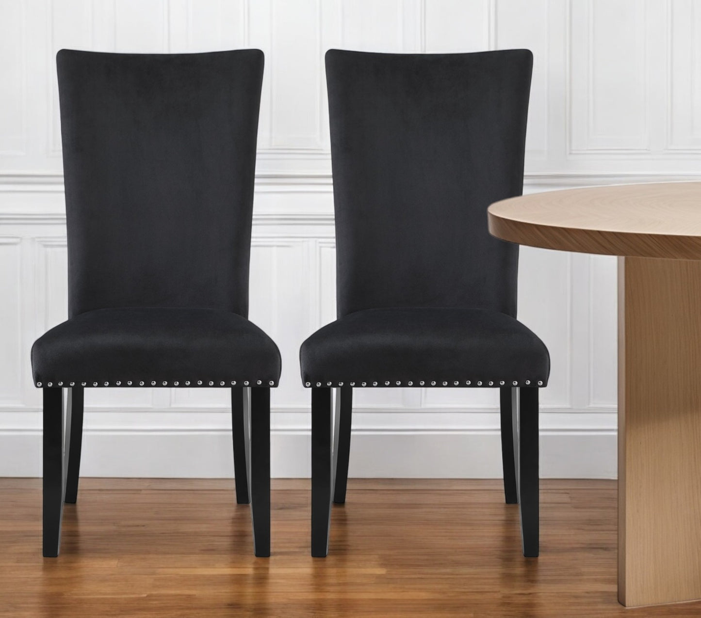 Set of Two Black Upholstered Velvet Dining Side Chairs-0