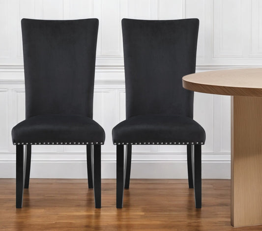 Set of Two Black Upholstered Velvet Dining Side Chairs-0