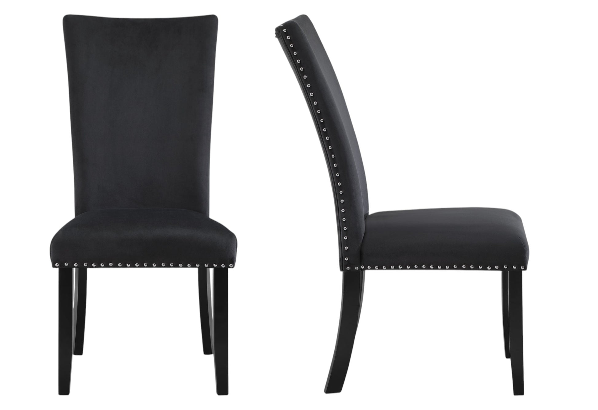 Set of Two Black Upholstered Velvet Dining Side Chairs-1