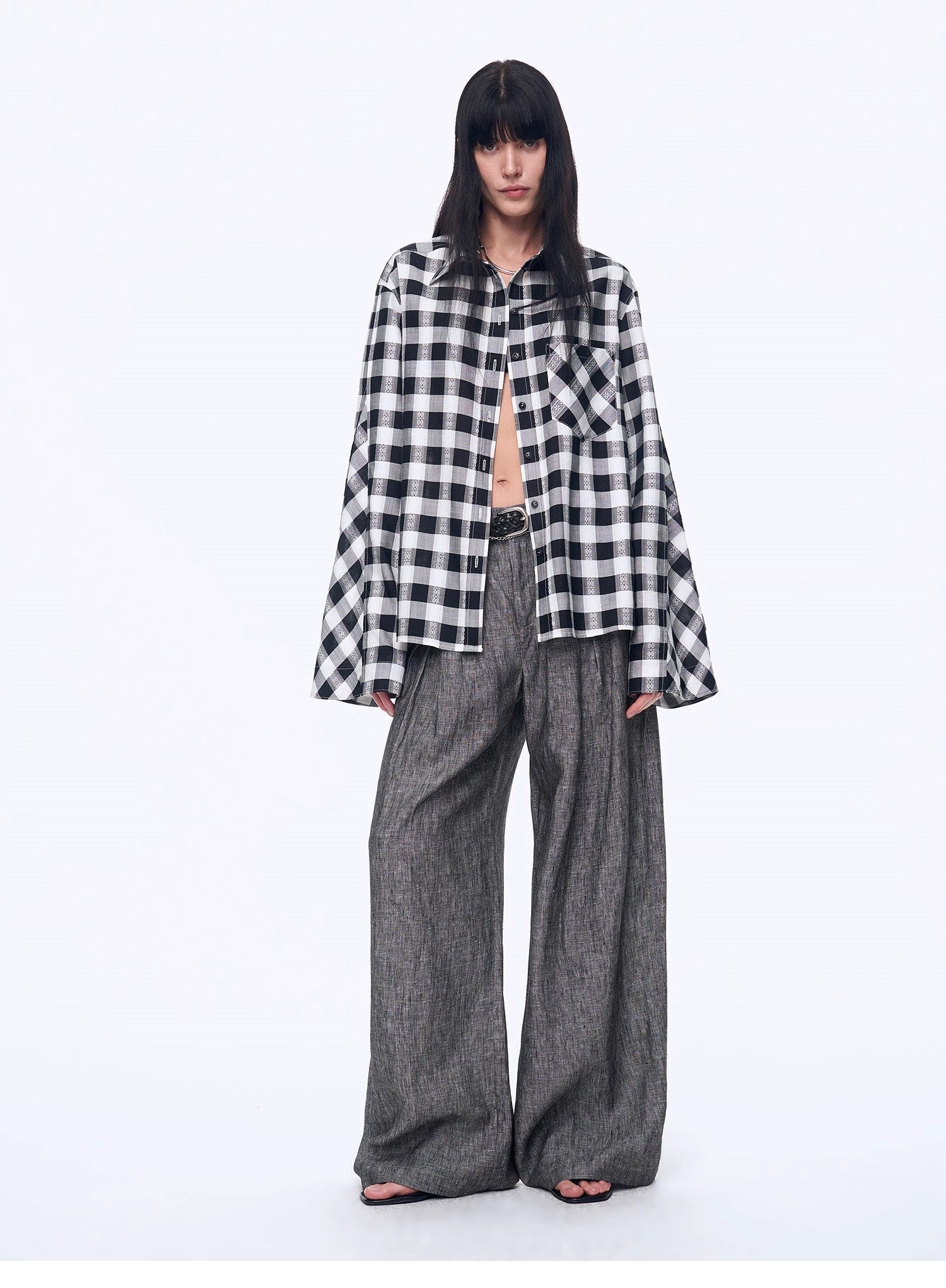 Tencel acetate jacquard check dropped shoulder shirt"Style Diary"-5