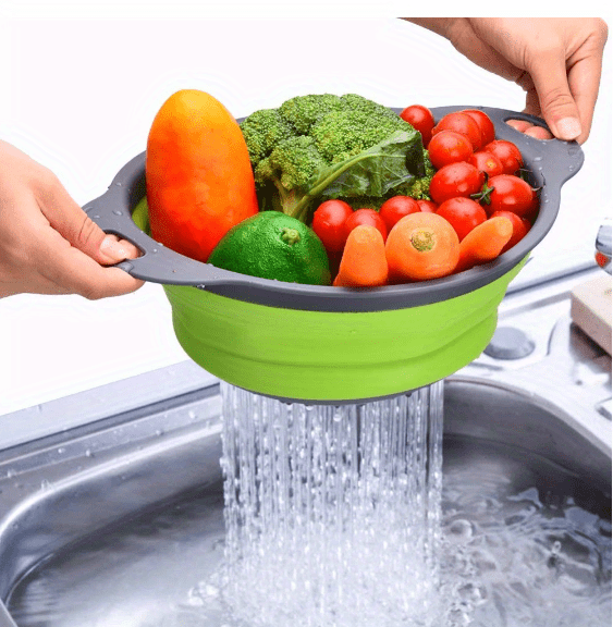 1/2pcs Silicone Collapsible Colander Set - 2 Round Strainers for Draining Pasta, Spaghetti, Salad, Vegetables and Fruits - Large and Small Sizes - Sink Strainers for Kitchen - Useful Kitchen Gadget