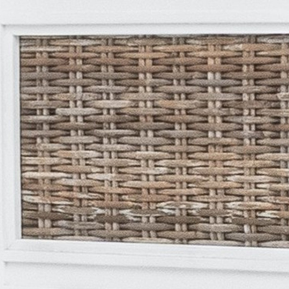 White and Brown Inlaid Panels Solid Wood Queen Bed Frame-5