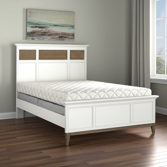 White and Brown Inlaid Panels Solid Wood Queen Bed Frame-0