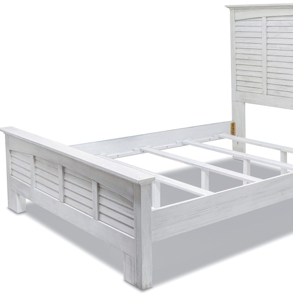 White Plantation Shutter Distressed Solid Wood Queen Bed Frame-7