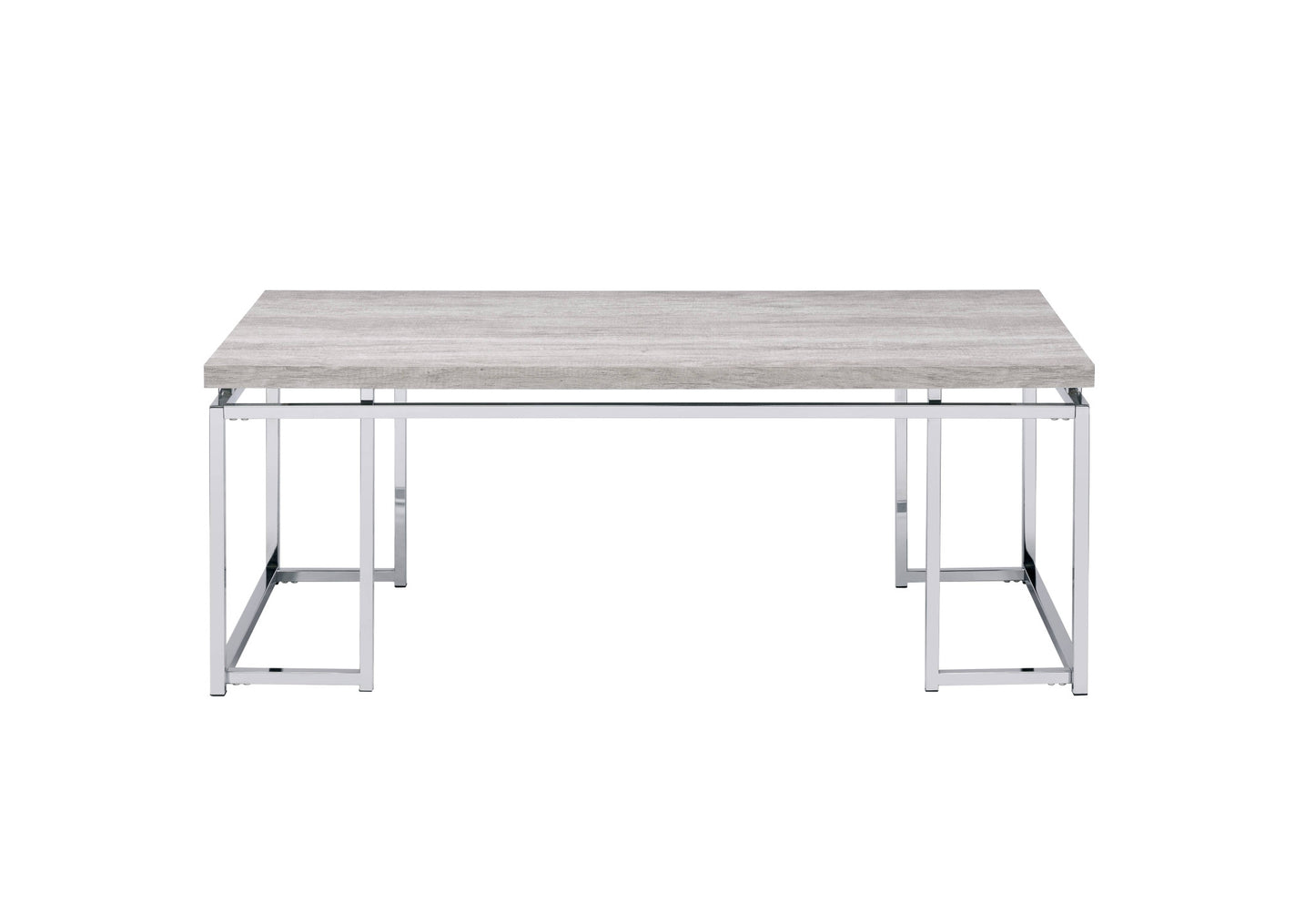 47" Oak and Silver Wood And Metal Frame Coffee Table-1
