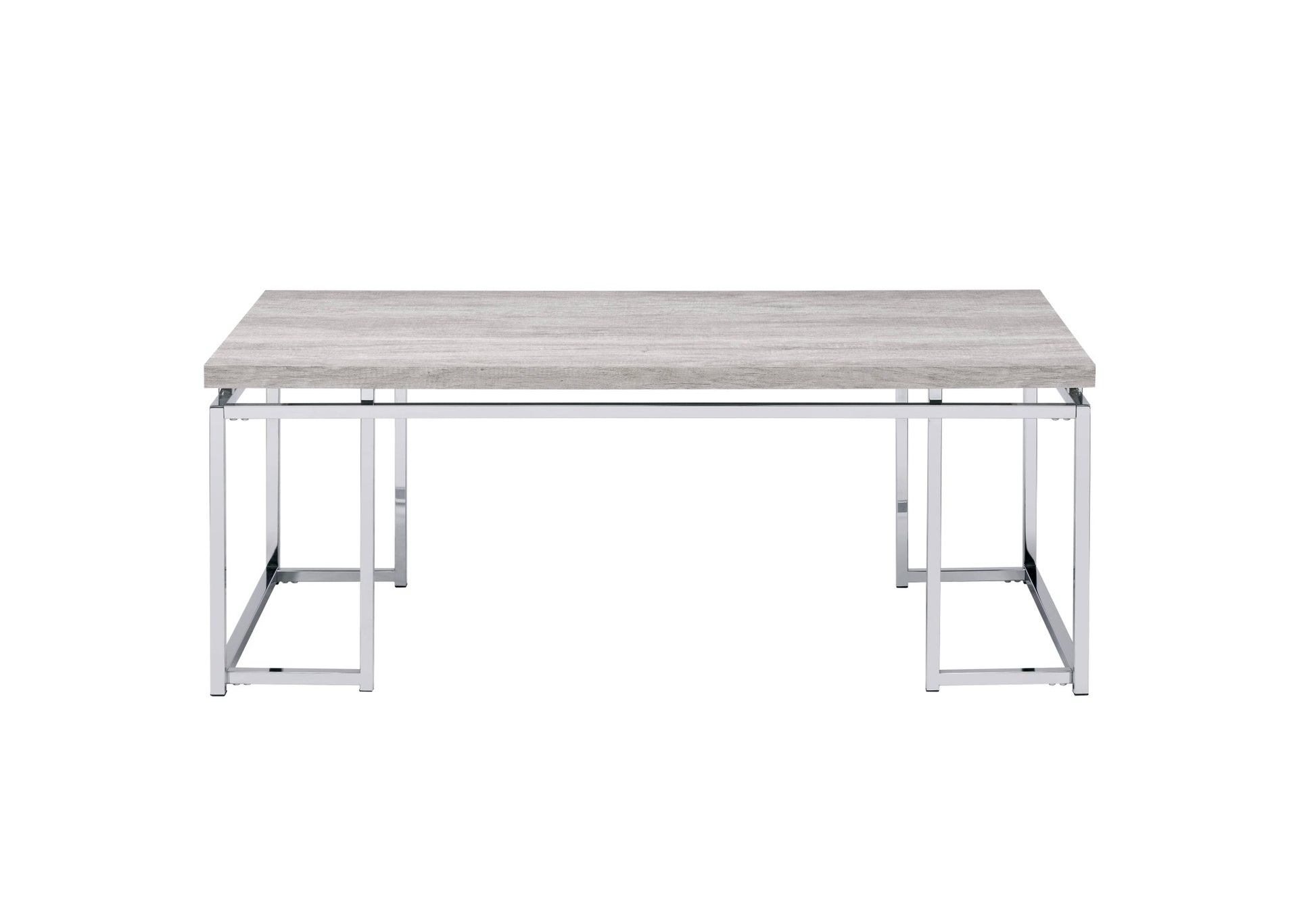 47" Oak and Silver Wood And Metal Frame Coffee Table-1