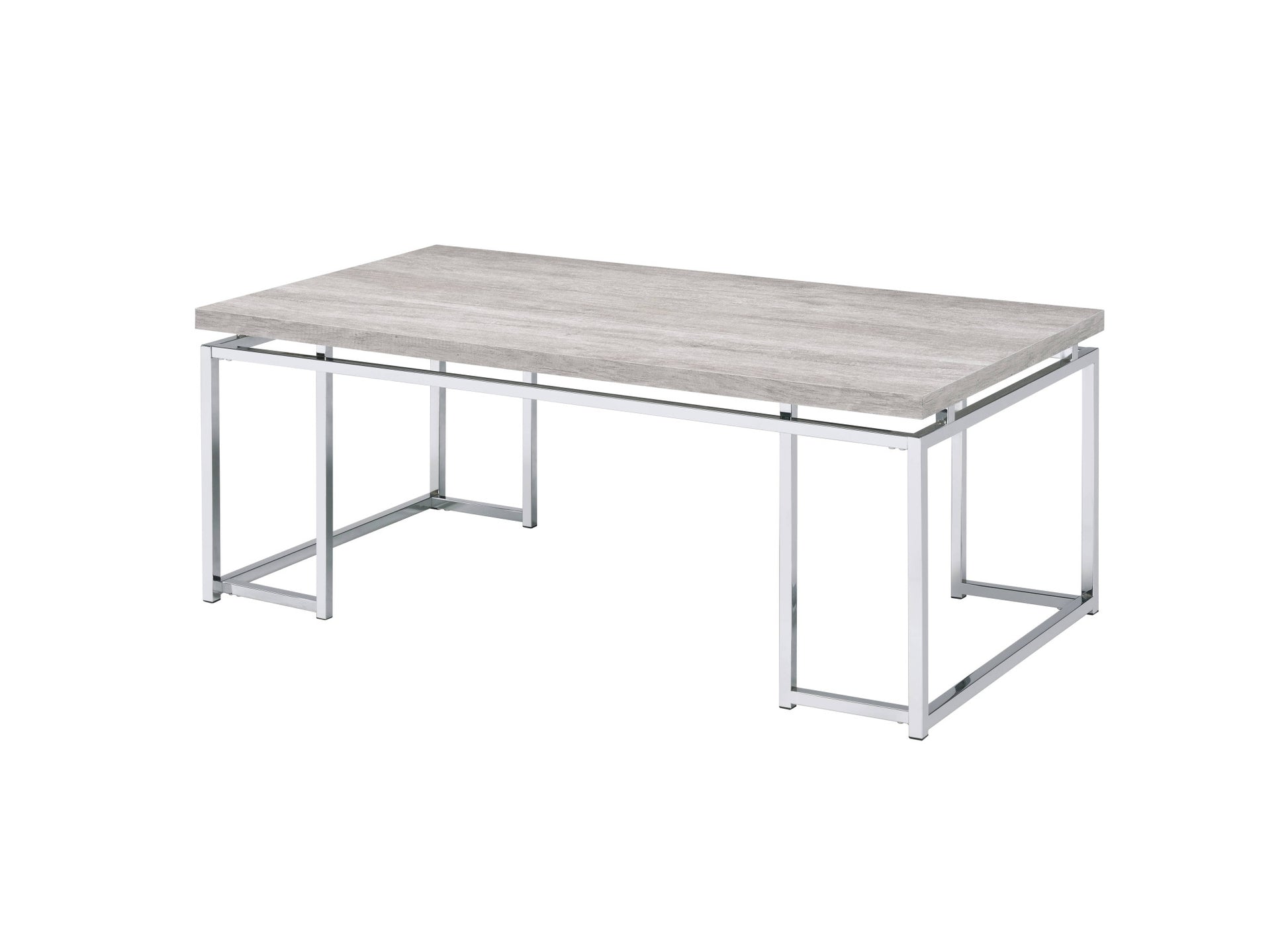 47" Oak and Silver Wood And Metal Frame Coffee Table-3