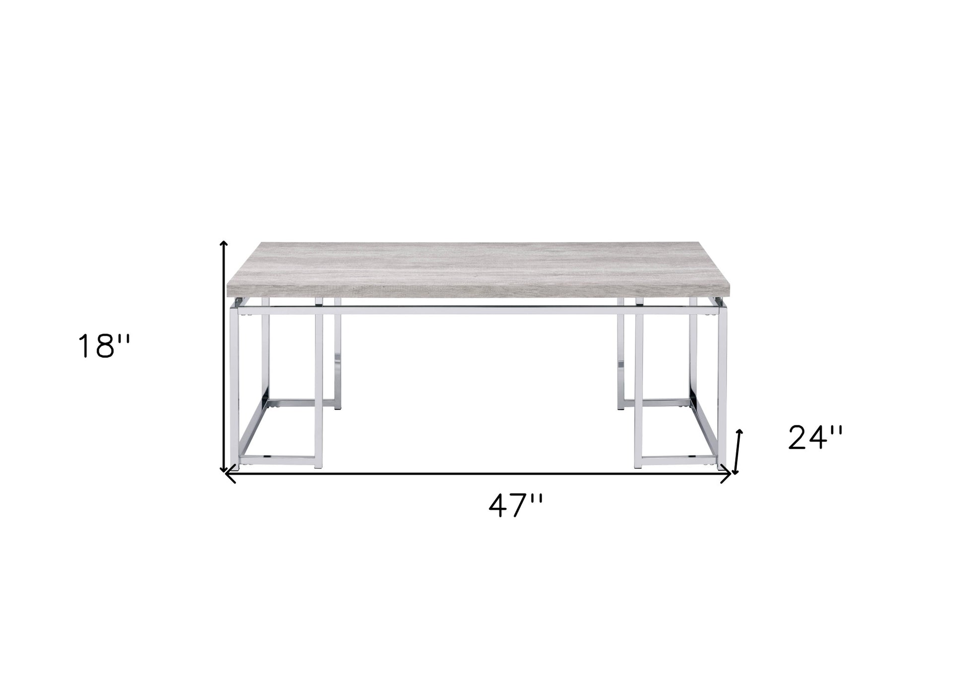 47" Oak and Silver Wood And Metal Frame Coffee Table-7