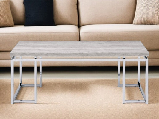 47" Oak and Silver Wood And Metal Frame Coffee Table-0