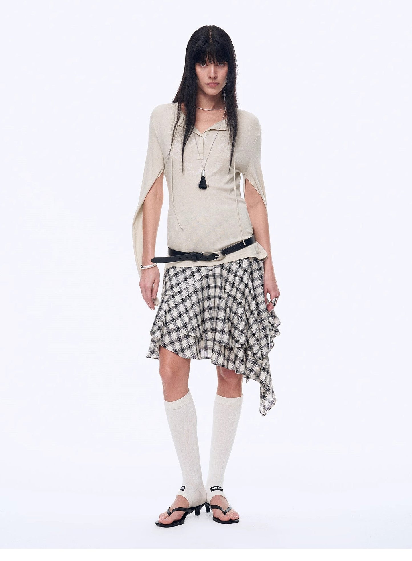 Tencel acetate plaid irregular A-line skirt"Full-level ballet"-5